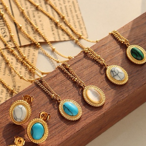 💎4 Necklaces For $59*Gemstone Necklaces*18K Gold Plated Turquoise Opal Howlite - Picture 2 of 8